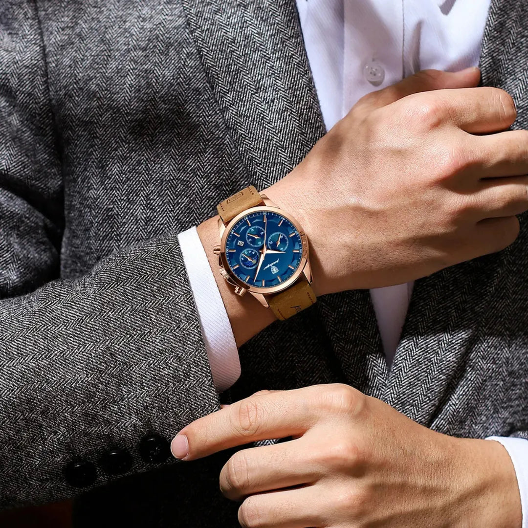 Relógio Masculino "Reys" Pulseira de Couro