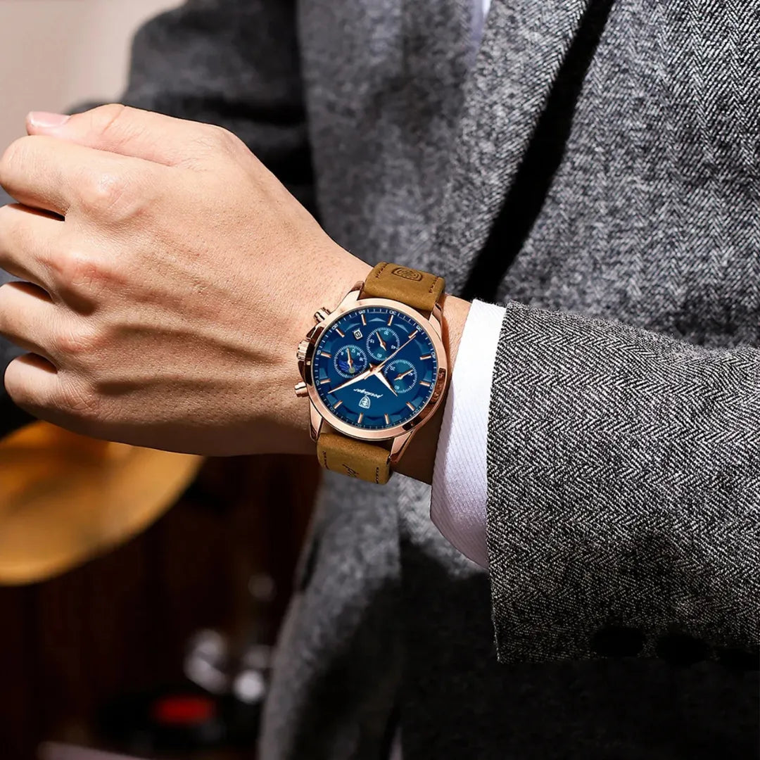 Relógio Masculino "Reys" Pulseira de Couro